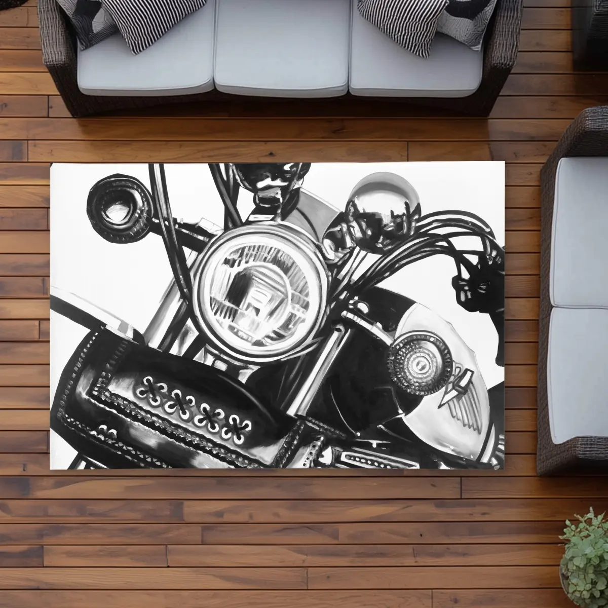 360 Stand Realistic Motorcycle Gray Rectangular Decorative Floor Rug - 4x6 ft, Durable, for Living Room & Patio, Ideal for Motorcycle Enthusiasts, Home Decor Mat, Decorative Rug, Home Decoration Mat