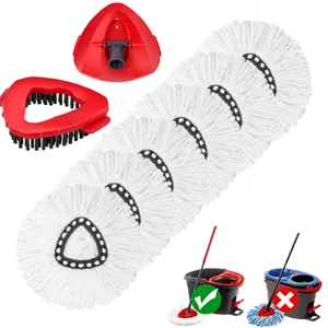 Rotating Microfiber Mop Head Replacement Set - 4 Steel PE Pieces, 30-58 in Lightweight PE Plastic Handle, Smooth Cleaning Brush, Washable Cleaner, Indoor Use, O Cedar Single-Tank System Compatible, for Wooden Floors, Tiles
