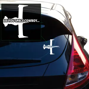 See you space cowboy... Vinyl decal transfer tape designed for applications on car windows, laptops, and various surfaces. No background.  F0834