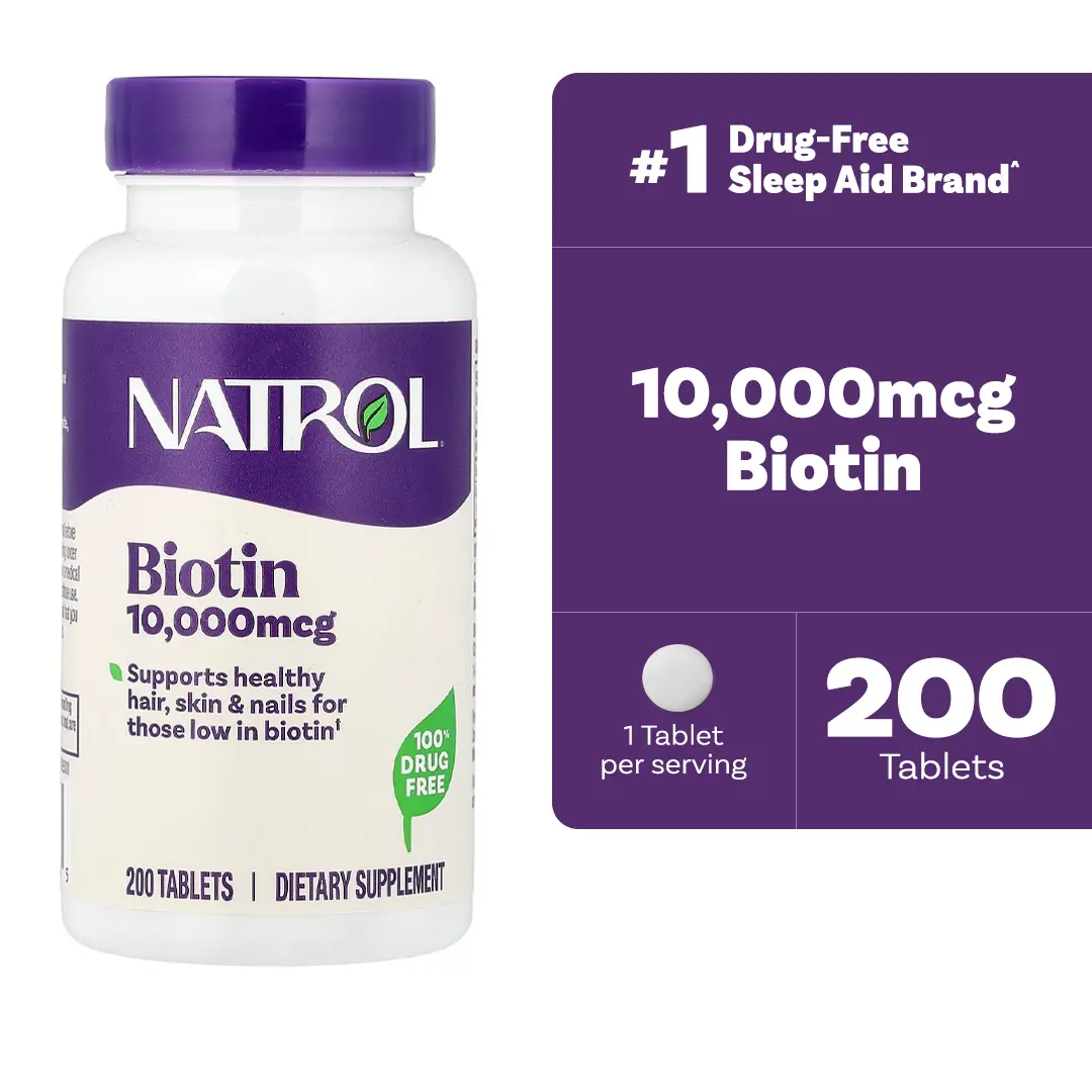 Natrol Biotin 10000mcg, for Healthy Hair, Skin & Nails, 200 Tablets | Support Healthy Hair, Skin and Nails for Those Low in Biotin, Support Healthy Carbohydrate, Fat & Protein Metabolism