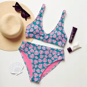 Matching Swimsuits. Tropical Leaves Print Swimwear. Couples Swimsuits. Swimwear for Mr and Mrs Honeymoon