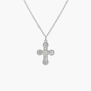 en route Mini Cross Pendant Necklace in Silver, Minimalist Cross-inspired, Bold Street-style Piece for Layering with Chokers or Long Chains