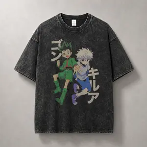 Hunter x Hunter Gon Killua Graphic T Shirt Vintage Washed Oversized Anime Tee Japanese Manga Streetwear Cotton Shirt