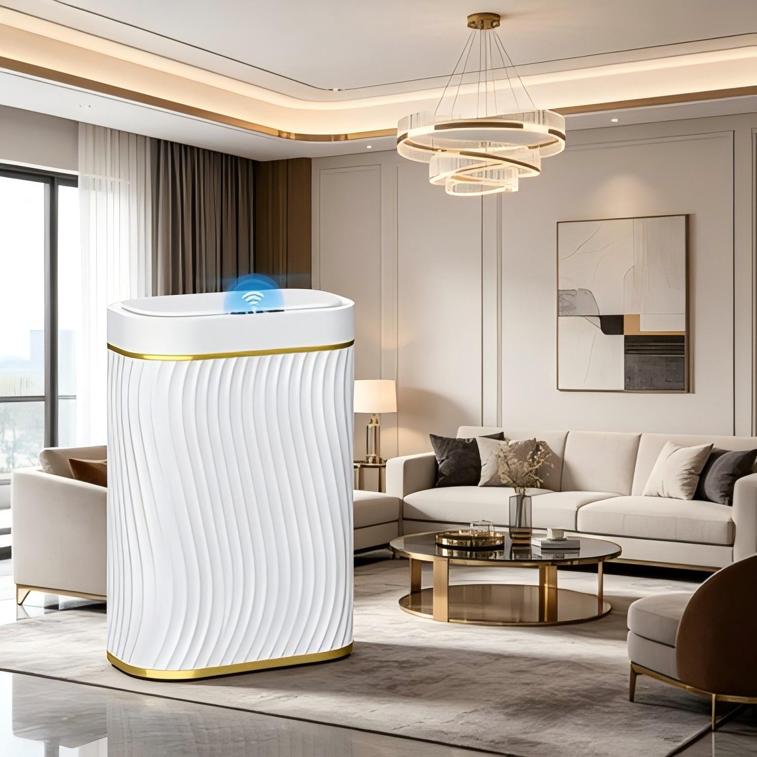 Small bathroom trash can with automatic touchless lid, 2.6 gallon smart garbage bin, narrow and waterproof design suitable for bedroom, office and living room use