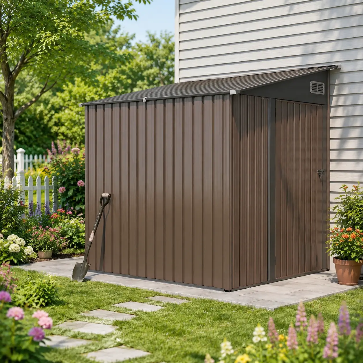 Jolydale Sturdy Waterproof Lean-to Metal Storage Garden Shed - Sloped Roof, Lockable Single Door, Solid Panels, Large Outdoor Backyard Patio Bike Storage Solution, Outdoor Storage Solutions