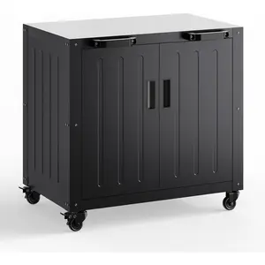 Heavy Duty Weatherproof Stainless Steel Grill Cart with Storage Cabinet – Outdoor BBQ Prep Island Trolley, Lockable Wheels for Lawn, Garden, Patio