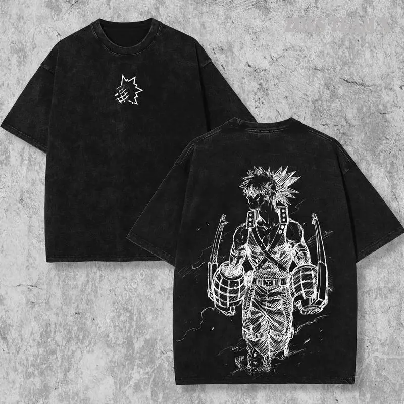 valentine shirts Retro Vintage Limited Bakugo Ver2 - My Hero Acedemia Anime Double Printed  Washed Tee Unisex Oversize Anime Manga Acid Washed Lightweight Cotton T-Shirt, Anime Lover