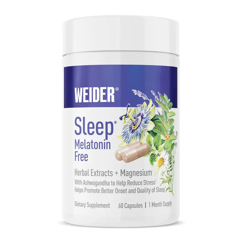 Weider Melatonin-Free Natural Sleep Aid for Adults - KSM-66 Ashwagandha, Magnesium Glycinate, Lavender, Chamomile, Valerian, Passionflower, Non-Habit Forming, No Morning Grogginess, Vegetarian Capsules, 60 Count, 1-Month Supply