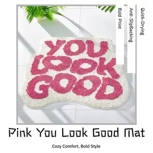 You Look Good Pattern Bath Mat Soft Plush Non-slip Absorbent Microfiber Cozy Bathroom Rug Pink Print Decorative Floor Mat for Room Decor Quick-Drying & Secure Anti-Slip Backing