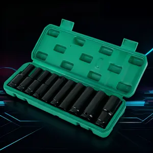 This 1/2" deep impact socket set comes with a sturdy green storage case, making it ideal for tasks such as tire removal, mechanical repairs, and car maintenance. It is suitable for use with electric and pneumatic drills