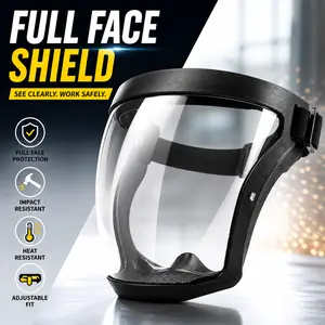Heavy Duty Transparent Face Shield | Heat & Impact Resistant Visor for DIY & Work | Secure Drawstring Safety Mask- Durable Plastic Safety Mask - Heat & Impact Resistant for Work, Kitchen, and Outdoor Use with Easy Drawstring Closure
