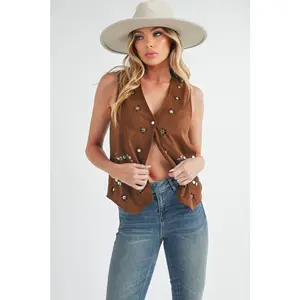 Aemi + Co Heart Rivet Detail Suede Vest Coat