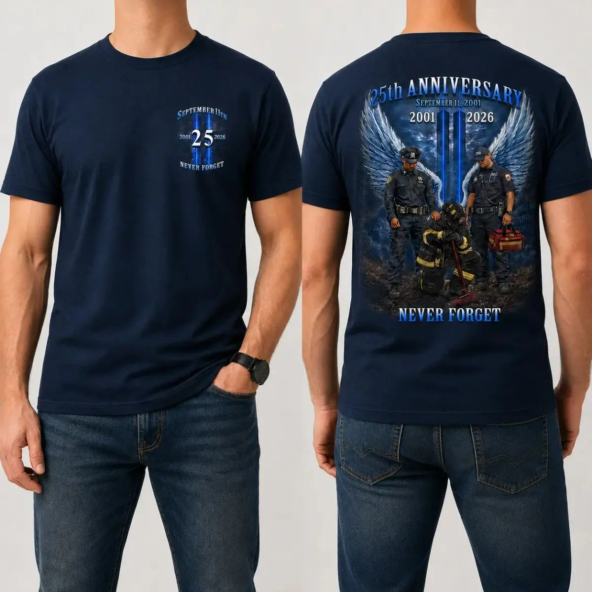 September 11 25th Anniversary Shirt, Never Forget 9/11 First Responder Memorial Tee, 2001–2026, Unisex Short Sleeve Tee