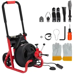 Heavy Duty 75Ft x 1/2" Auto-Feed Electric Drain Cleaner Machine - 6 Cutter Heads & Glove - Professional Plumbing Auger Snake - Ideal for 2-4 Inch Pipes - Powerful Sewer Cleaning Tool