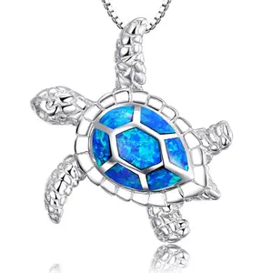 Cute Blue Shinny Turtle Necklace  Silver tone Necklace Turtle Lover necklace