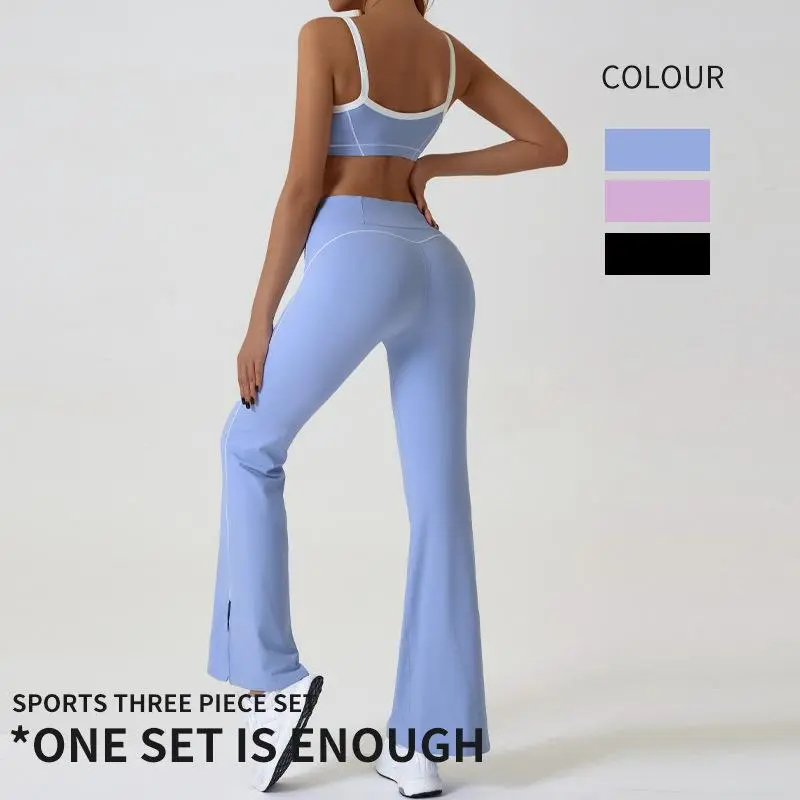 DouquBird Women's clothing nude tight outdoor sports suit spaghetti strap contrast color underwear suspenders yoga clothing fashion two-piece suit-HAN