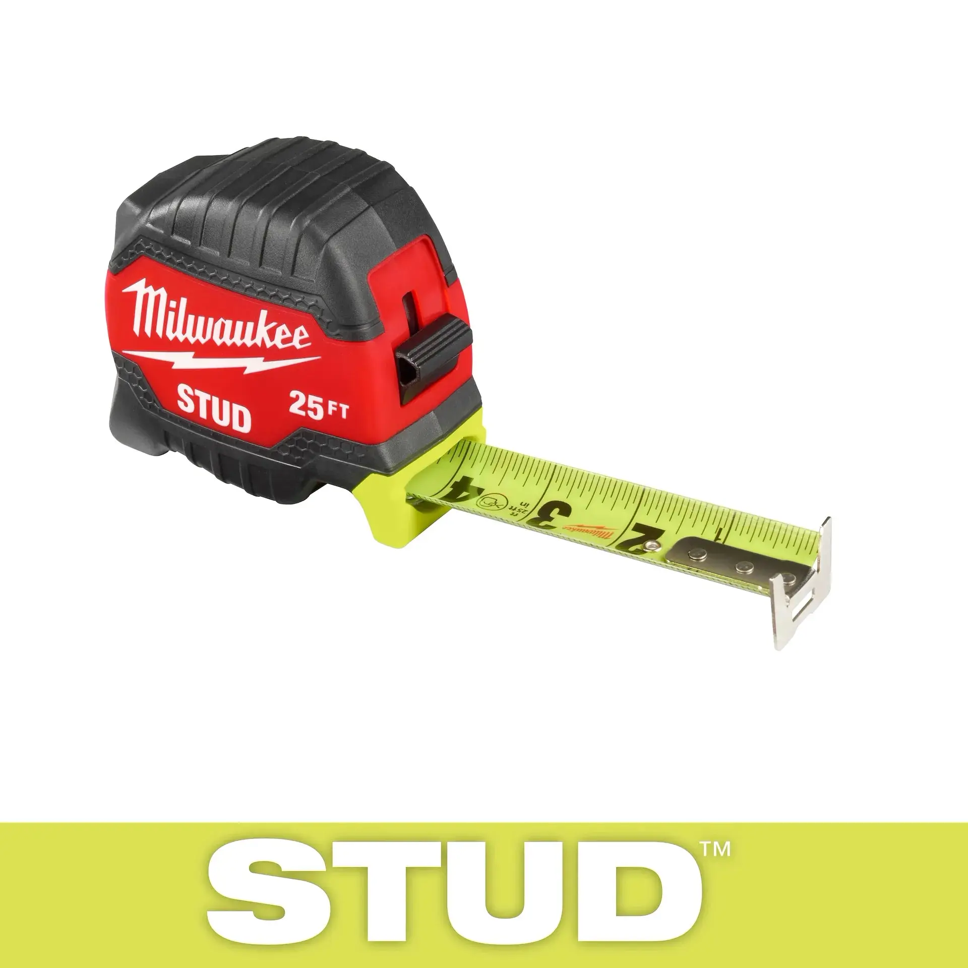 Milwaukee 48-22-1425 25ft STUD Tape Measure, Durable, Impact Resistant, Hi-Visibility Blade, Suitable for Harsh Jobsite Conditions, Ensures Longer Life