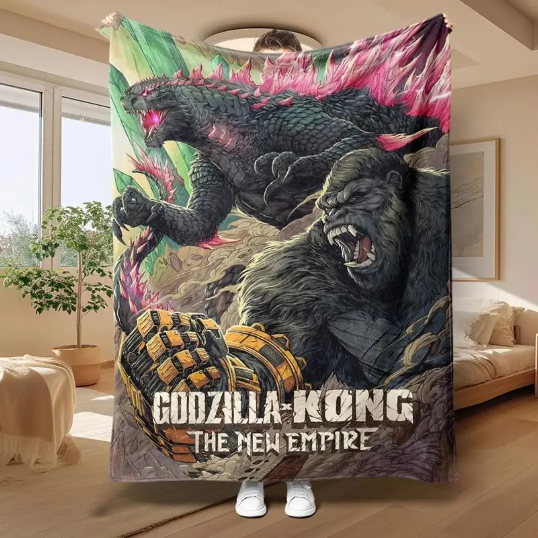 Massive Monster Battle Sci-Fi Art Flannel Throw Blanket, lightweight ultra cozy fabric for beds and sofas, easy to carry daily home textile, premium gift choice for sci-fi artwork admirers