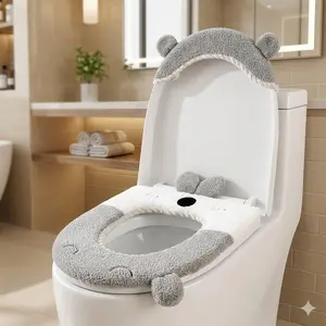 Universal Thick Knitted Toilet Seat Cover, Removable Washable Non-Slip Cushion, Anti-Bacterial Slow-Rebound Comfort, Fits Round & Oval Toilets, Multi-Color, Warm & breathable, easy-Clean Fabric, Relieves Pressure, Hygienic Home Accessory.
