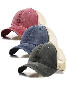 3 Pack Mesh Baseball Cap for Men & Women, Vintage Washed Casual Distressed Trucker Hat with Mesh Back, Low Profile Unstructured Dad Cap