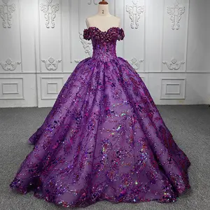 Purple Elegance: Glitter Sequins Beaded Ball Gown Party Quinceañera Dresses