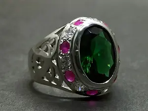 6 Carat Oval Cut Rich Green Lab Zircon Sterling Silver 925 Handmade Zircon Lattice Women Ring