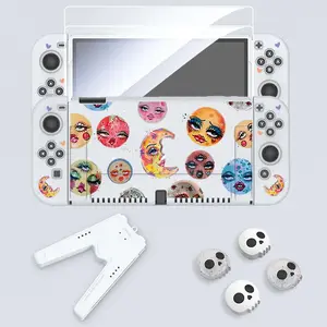 Game Console Accessories Set, Game Console Protective Cover with Tempered Film & V-shaped Grip & Rocker Arm Cover, Dust-proof Accessories for Switch OLED/NS/Lite, Protection, Game Peripherals