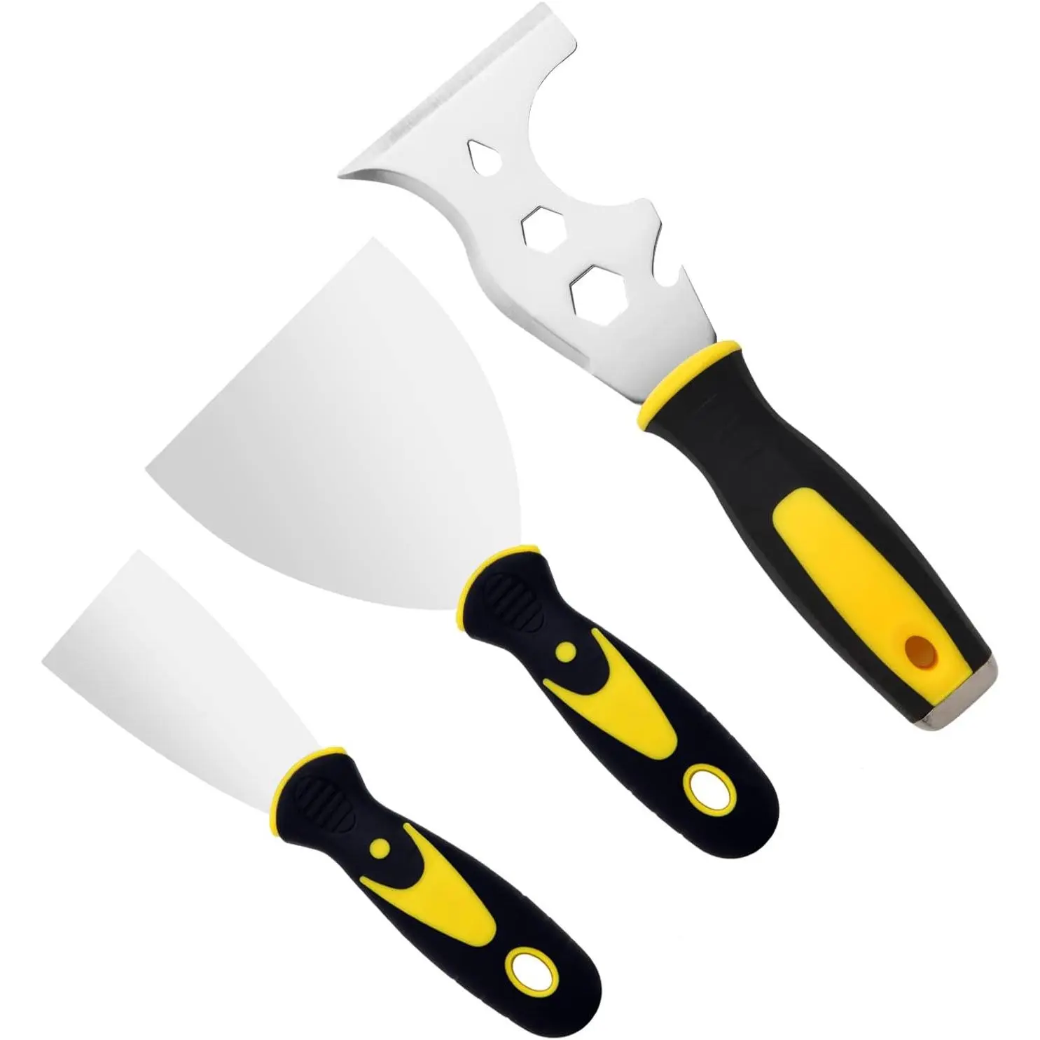 Stainless Steel 15-in-1 Painter's Scraper & Wallpaper Scraper Tool Set - 3-Count Putty, 2 Inch & 4 Inch Spackle Tools, Durable with Comfortable Handle for Drywall Repair, DIY Projects