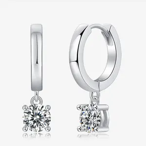 Fashionable 925 silver stud earrings inlaid D-color moissanite, cross design, long length, premium feel, strong fire color, second-grade diamond test.