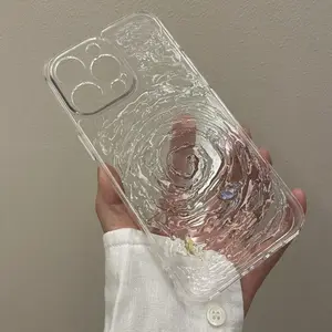 Water Ripple Pattern Clear Cellphone Protective Case, Shockproof Stylish Creative Decorative Smartphone Protector Cover Compatible with iPhone 11 12 13 14 15 Plus Pro Max, Accessories, Installation, Casing, Unique Design, Protection