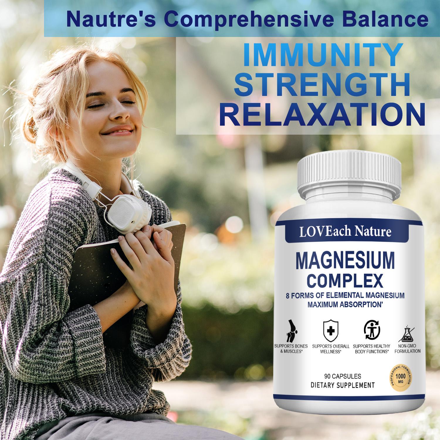 8 Essential Magnesium Complex 1000mg-Supplement with Glycinate Citrate Malate Oxide Taurate Aspartate Orotate, Vegan Capsules for Muscle, Heart, and Relaxation Support,Dietary Supplement for Hair Health Digestive Detox &Cortisol Balance Mothersdaygift ﻿