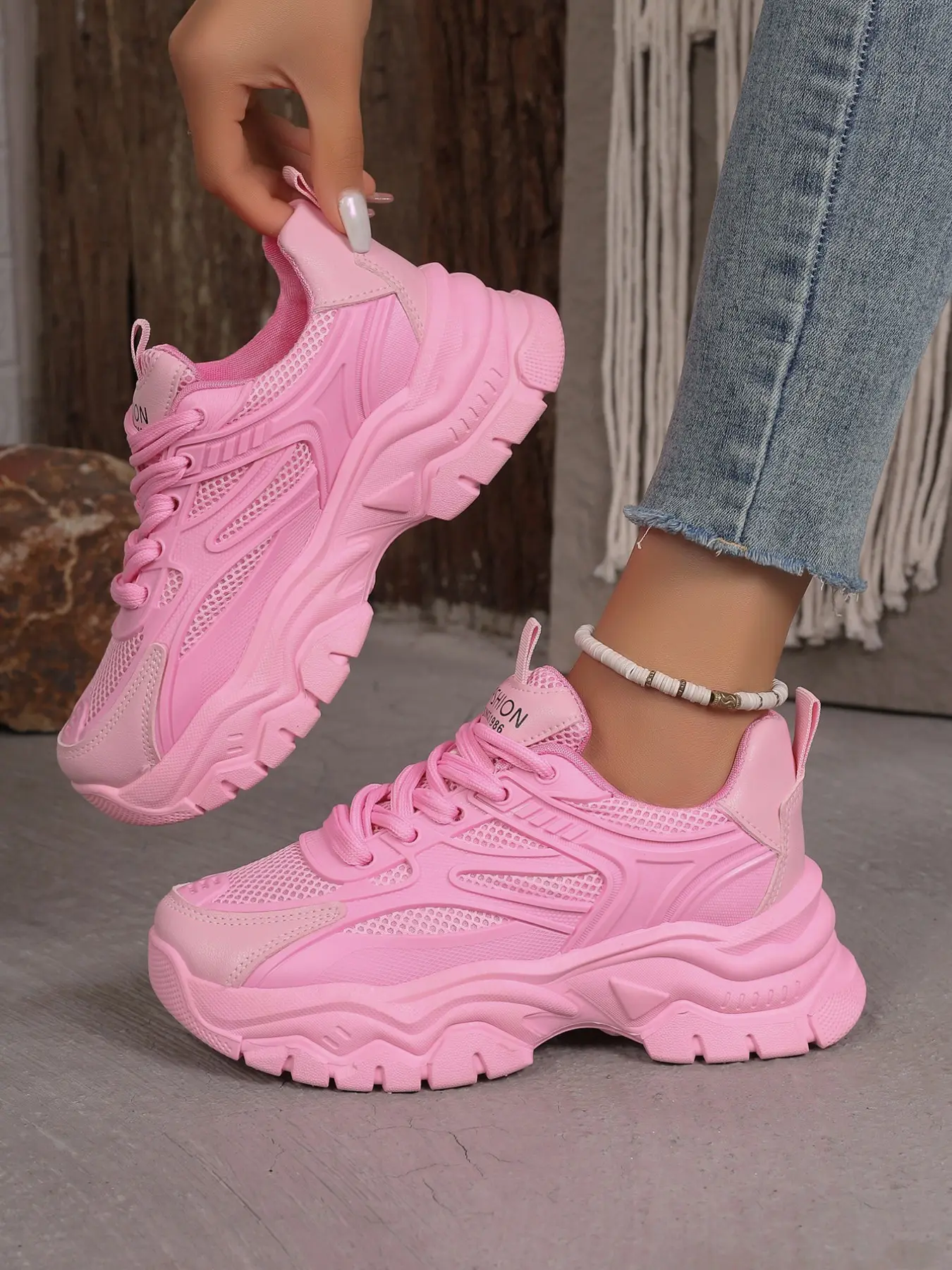 New Women's Thick Sole Sports Shoes, Chunky Athletic Shoes, All Season Comfortable Travel Shoes, Mesh Laces, Fashion Casual Dad Sneakers, Casual Trendy Sneakers, Footwear Sneakers, Lace Up Sneakers, Thick Soled Sneakers, All Seasons Sneakers