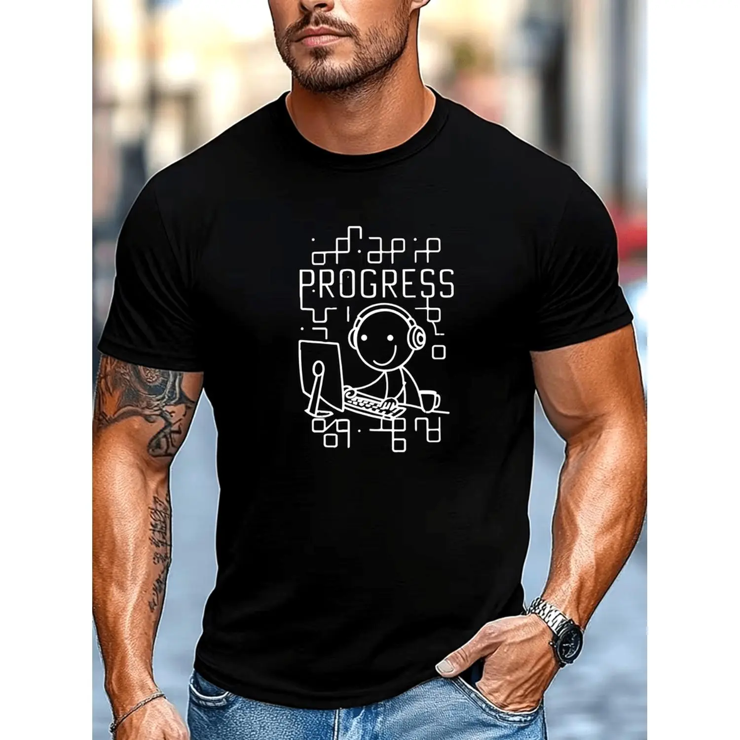 Men's Coding Progress Bar Programmer T-Shirt - Funny for Loop/while Loop/ Design, Breathable Summer Shirt Suitable for Developers, Ideal Tech Geek Gift, Comfortable Round Neck Casual Office Wear for Programmers & Coding Events