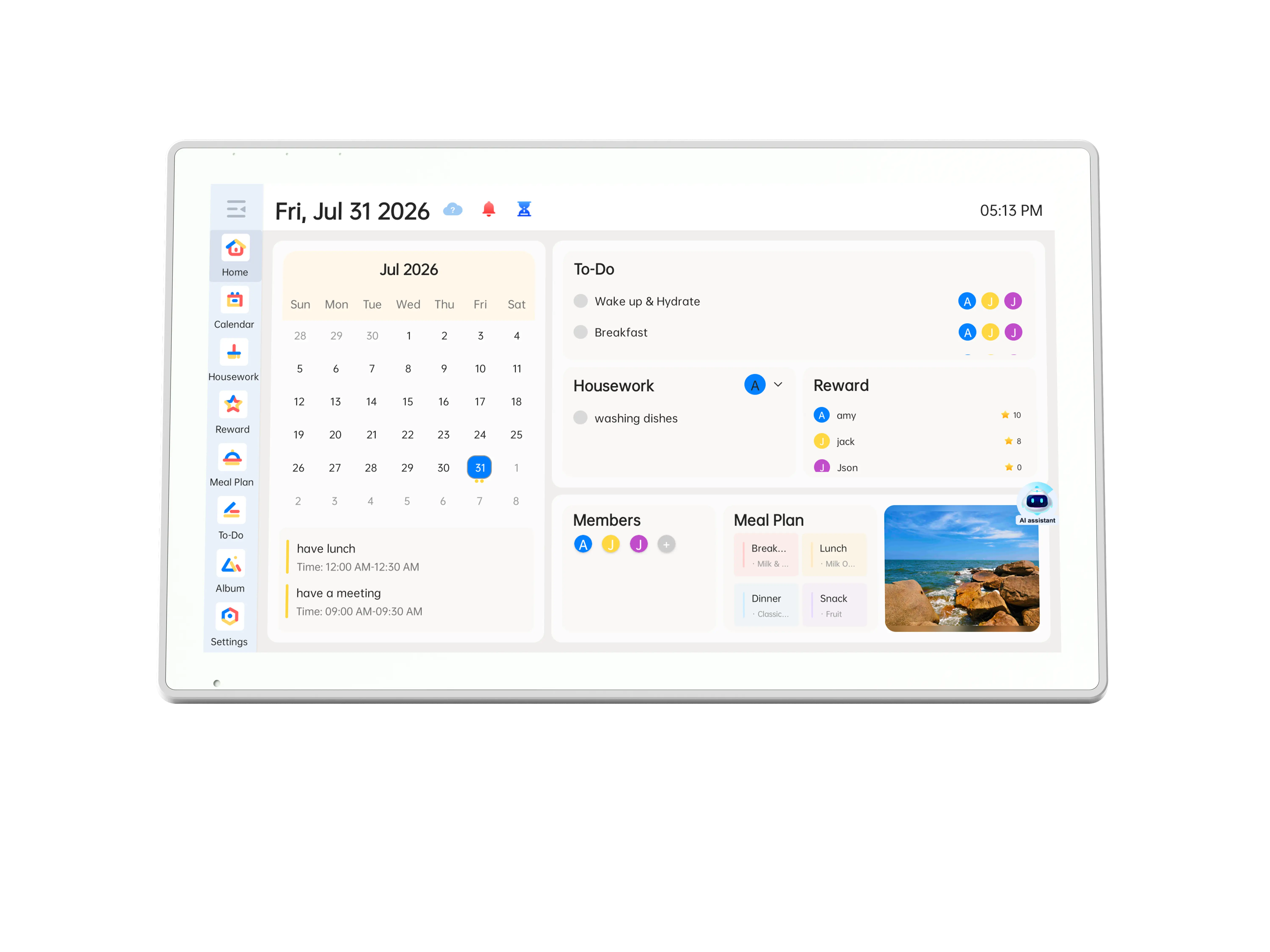 Smart Digital Calendar Touchscreen Display - Interactive Smart Home Assistant, Family Wall Calendar & Daily Planner, Multi-Calendar Sync, AI Voice & Meal Planner