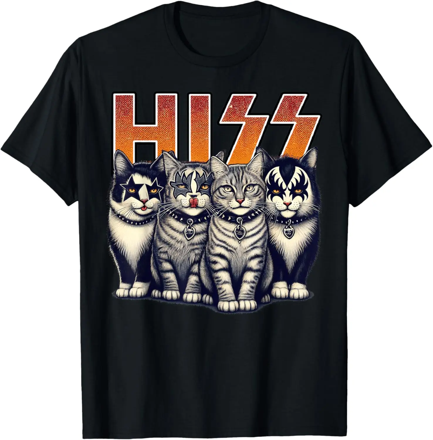 Men's Hiss Cat Graphic T-Shirt, Soft Cotton Streetwear Pullover Tee, Casual Round Neck Top for Sports and Daily Wear