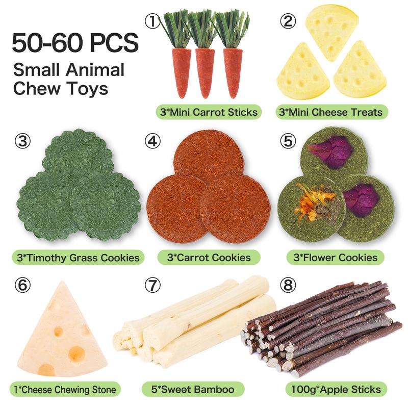 23.6 inch Wooden Hamster Cage,  Openable Top, Ventilated, Easy to Clean, 50-60 PCS Natural Rabbit Chew Toys, Treats, Timothy Sticks, Apple Sticks, Sweet Bamboo for Guinea Pig, Hamster, Chinchilla, Rat, Small Animals Bunny