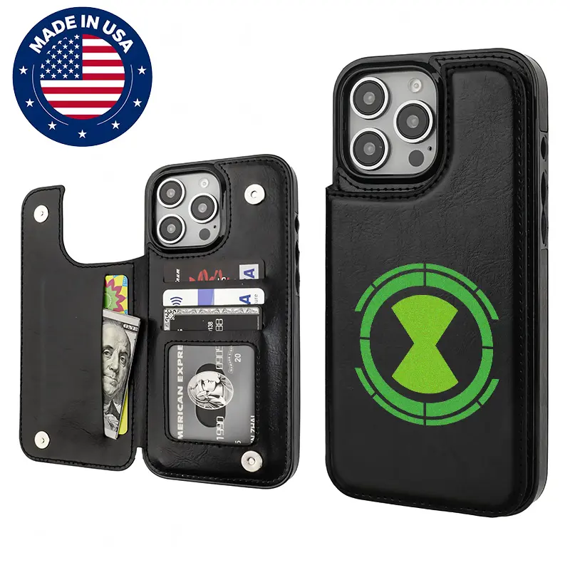 Ben 10 Omnitrix Customized Aesthetic TPU-PU Leather Card Holder Cellphone Case - Anti-Drop, Shockproof, Anti-Scratch Vintage Protector for iPhone 16/15/14/13/12 Plus/Pro Max Mobile Accessory