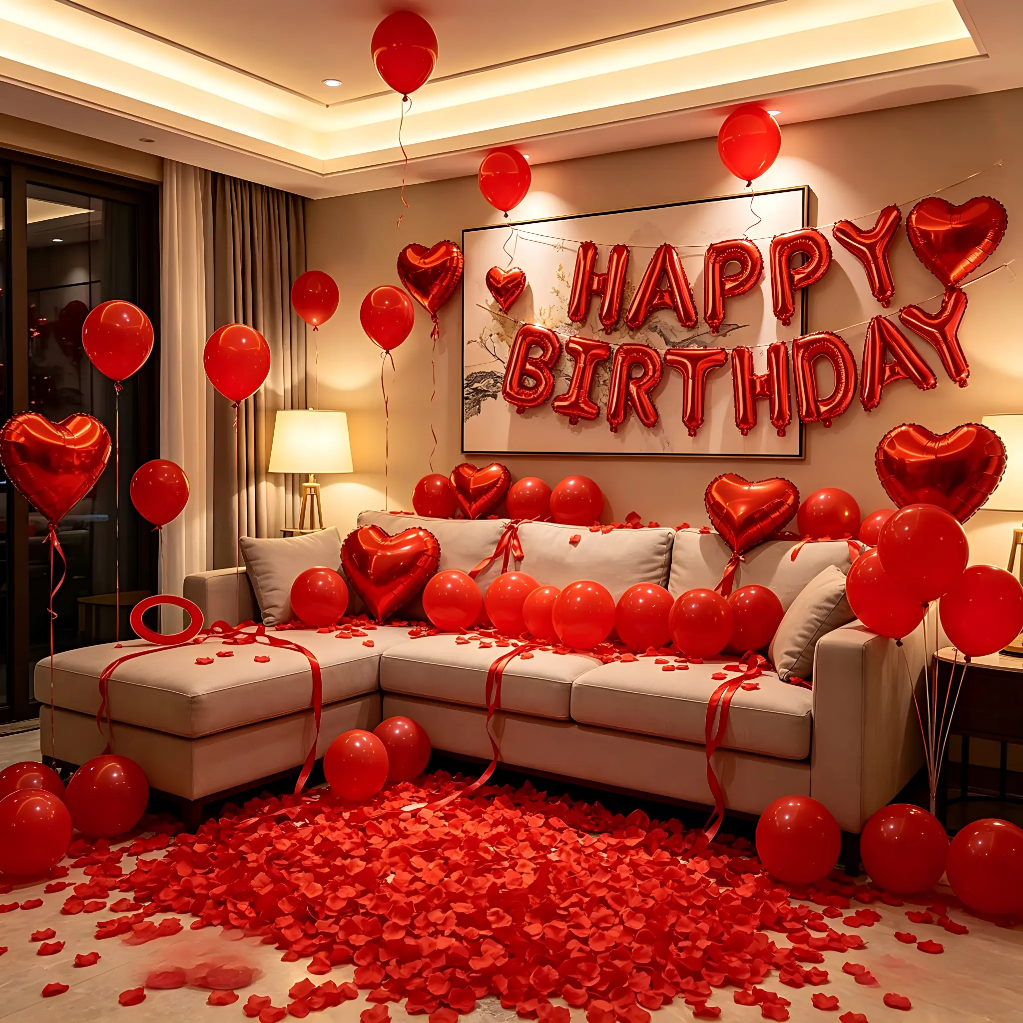 Red Birthday Balloon Set with Rose Petals, 16inch HAPPY BIRTHDAY Foil Balloon, 18inch Red Heart Balloons, Latex Party Balloons for Romantic Birthday Party Decorations, Valentines Day supplies, Backdrop, Magicalbedroom decor home essentialsHome Essential
