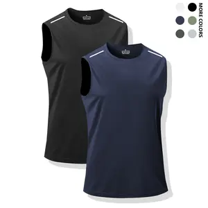 2-piece men's quick drying breathable sleeveless vest - sweatshirt, suitable for gym, running, and casual wear, round neck solid color exercise T-shirt, fashionable fabric design, fitness clothing