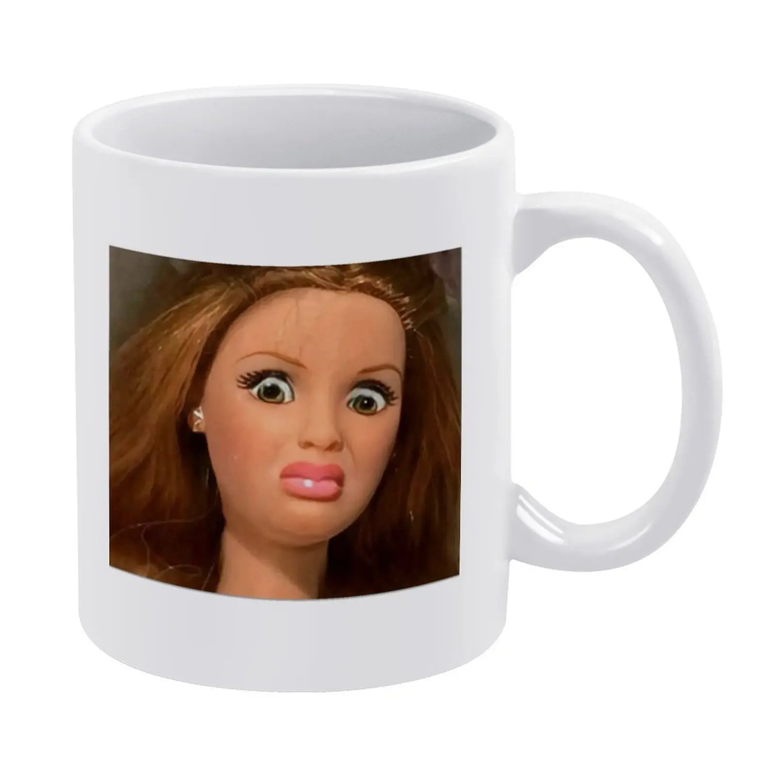 TikTok Viral Funny Meme Mug | Shocked Doll Face Coffee Cup | Hilarious Sassy Reaction Gag Gift for Friends & Family | Quirky Dorm & Home Decor | Novelty Ceramic Tea Mug