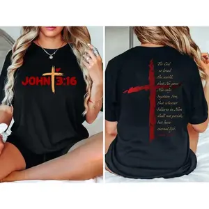 100% Cotton Double-Sided JOHN 3:16 T-Shirt | Love Jesus God Faith Tee | Sweet Valentine Gift for Wife & Bae