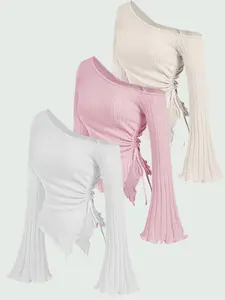 New Fashion Elegant Solid Color Women's T-Shirt Set, Autumn Winter Ladies' Clothing, Three-Piece Casual Wear, Stylish and Comfortable