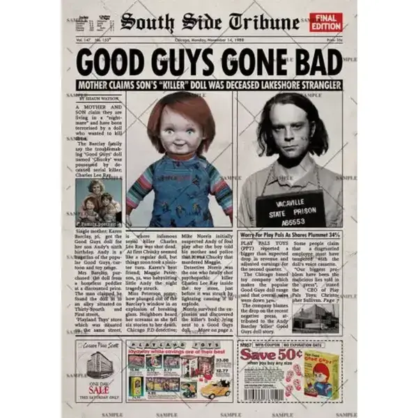 Child's Play 1988 Newspaper Poster Print Chucky