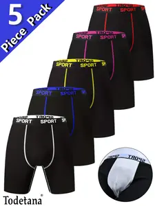 5 Packs Men's Stretchy Boxer Briefs – Casual Slim Fit, Breathable, Moisture-Absorbing Underwear for Daily Wear, All Seasons, Athleisure Menswear, Solid Color/Letter Tape – Ideal Christmas Gift