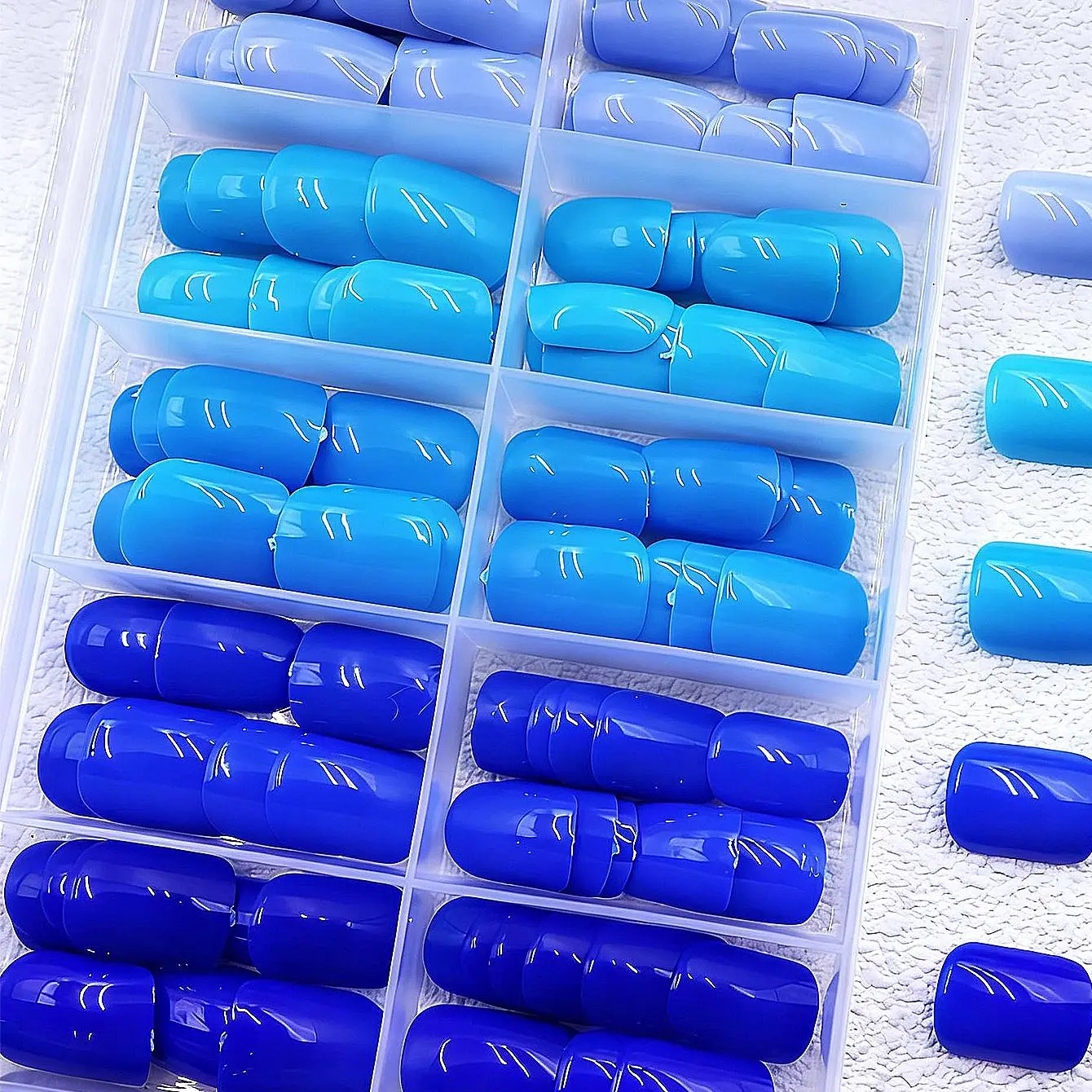 120PCS Short Square Press Nail Fake Blue Series Solid Color Design Reusable Acrylic False Nails Fully Covered Acrylic Fake Nails