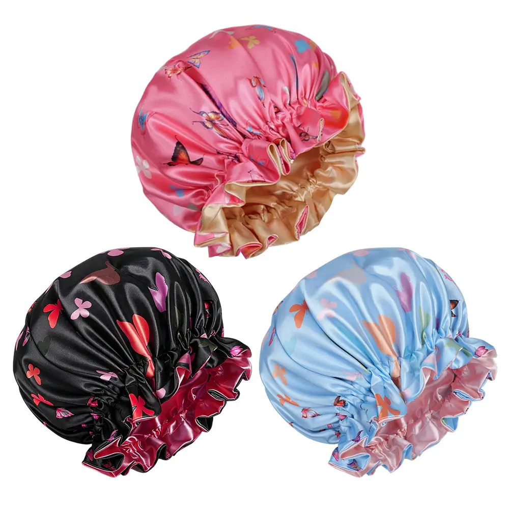3Pcs Silk Satin Hair Bonnet for Sleeping Reversible | Double Sided, Silky Satin Lining, Curly Hair Care, Frizz Control, Overnight Protection, Breathable Comfort, Women Accessory - Home Improvement.