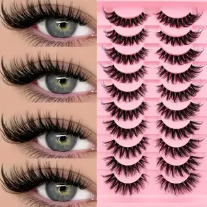 Cat Eye False Eyelashes with Transparent Stem, 10 Pairs Natural Look Lashes for Stunning Eyes, Easy Application and Comfortable Wear, Makeup, High Quality Eyelashes