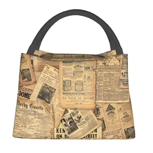 Lunch bag for both men and women, reusable hand-held insulation bag, retro newspaper pattern, is an essential item for outdoor camping and daily commuting. It is made of safe and durable insulation material, with a portable and stylish design