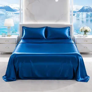 3-Piece Satin Bedding Set - Hotel Luxury Soft Comfortable Solid Color Sheets, Wrinkle & Fade Resistant, Deep Pocket Fitted Sheet, Cool for Summer, Ideal for Home Bedroom, Queen/King Size Summerwins Bedding Gift