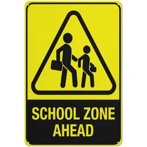 School Zone Ahead Sign Sign, 8 X 12 Grade Reflective Sheeting Rust Free Aluminum, Weather Resistant, Waterproof, Easy To Mount
